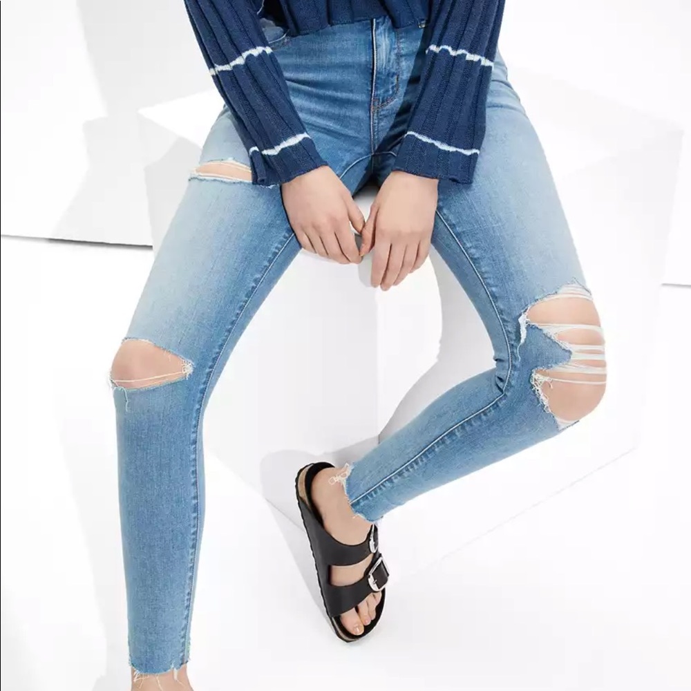 American Eagle distressed hi-rise next level stretch jeans temp tech sz 14 short